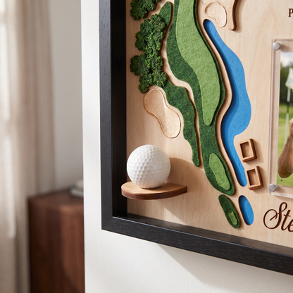 Personalized Hole in One Golf Display Golf Course Map Golf Ball Holder Custom Golf Gift for Men
