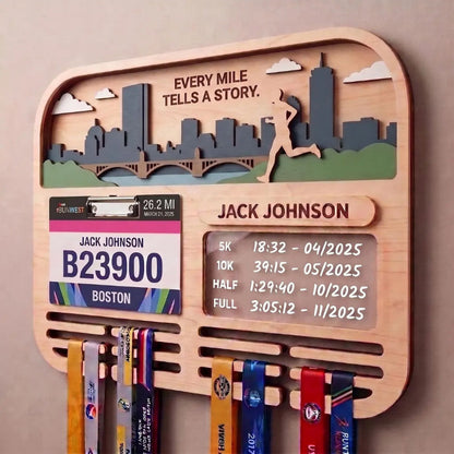Boston Marathon Medal Holder Race Bib Display Personalized Running Medal Display