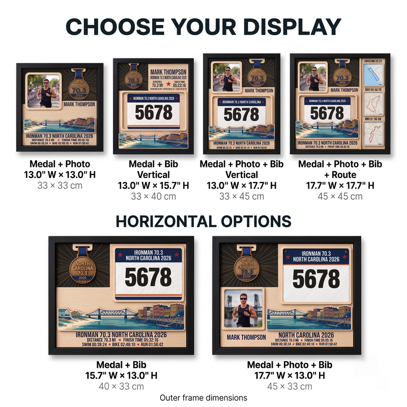 North Carolina Triathlon Medal Display, Personalized Medal Hanger with Photo, Race Bib & Route Options, Triathlete Gift