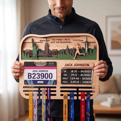 Personalized Marathon Medal Holder, City Running Design, Race Bib Display, Custom Medal Hanger