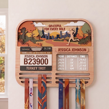 Running Medal Holder, New York Turkey Trot, Race Bib Display, Custom Medal Hanger, Race Medal Display, 5K Medal Holder