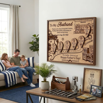 Mechanic Husband Timeline Wooden Sign, Personalized Father’s Day Gift for Husband, Custom Garage Family Keepsake Plaque