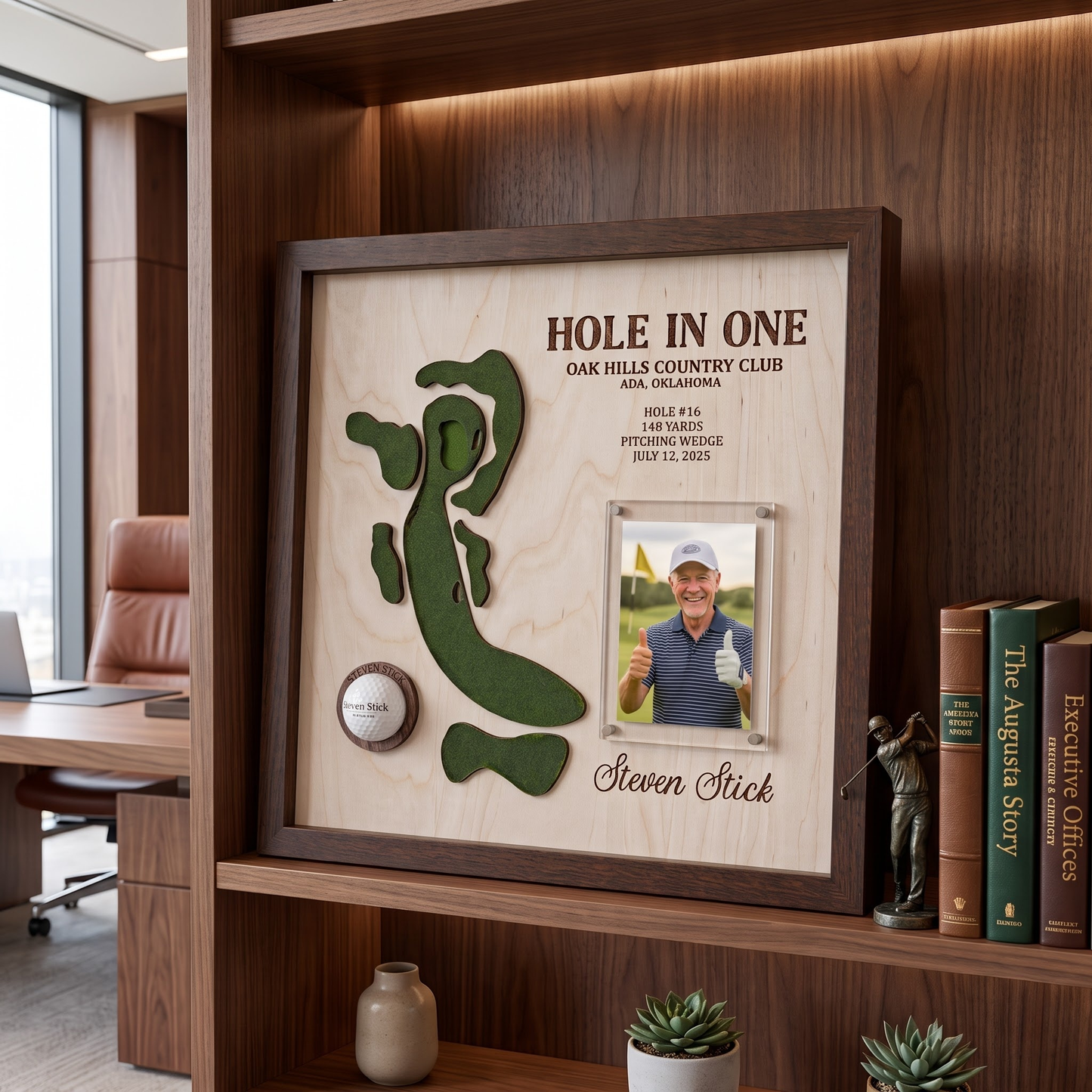 Personalized Hole in One Golf Display with Golf Course Map, Golf Ball Holder & Photo