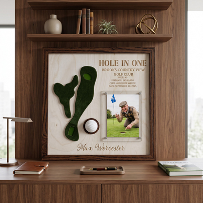 Hole in One Golf Ball Display Personalized Golf Plaque Brass Name Tag Golf Gift