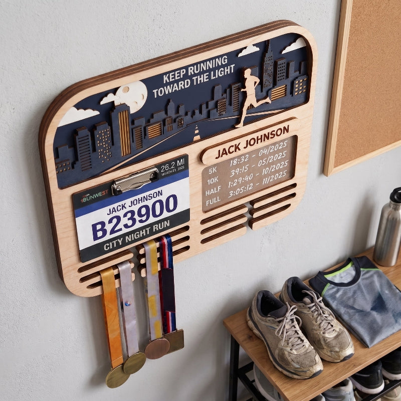 Running Medal Holder Race Bib Display custom runner gift Gift for Runners City Night Run