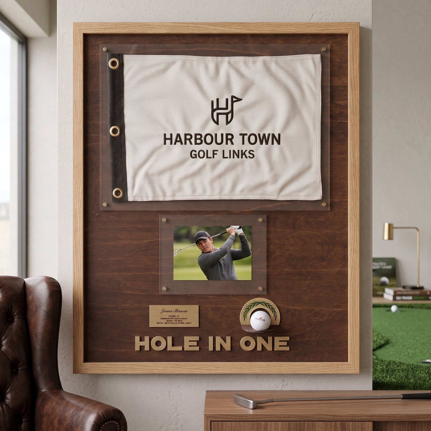 Hole in One Golf Display | Personalized Ball, Flag & Photo Holder | Golf Gift for Him
