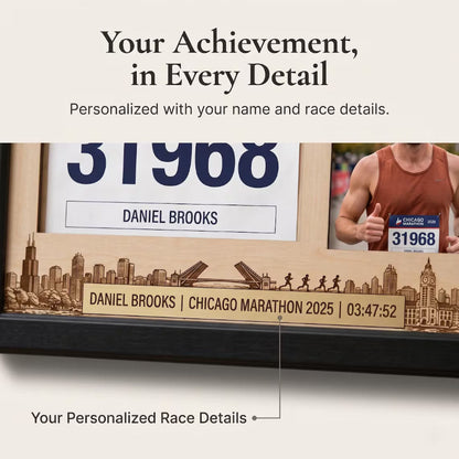 Chicago Marathon Shadow Box Display, Race Bib Medal and Photo Holder, Personalized Running Memory Box for Marathon Runners