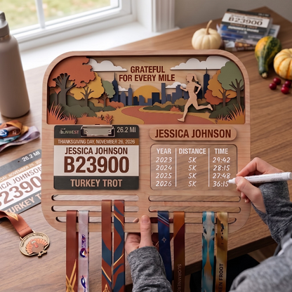 Running Medal Holder, New York Turkey Trot, Race Bib Display, Custom Medal Hanger, Race Medal Display, 5K Medal Holder