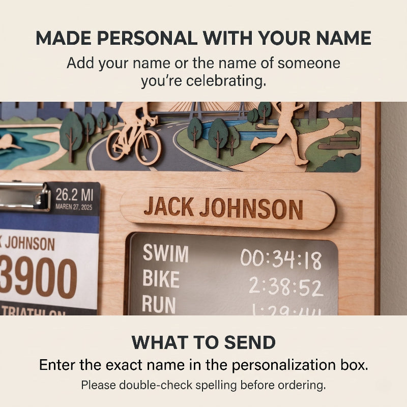 Personalized Triathlon Medal Display, Forest Medal Hanger, Optional Race Bib Holder, Triathlete Gift