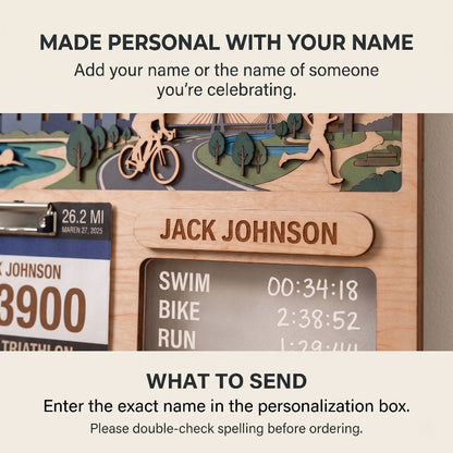 Personalized Triathlon Medal Display, Forest Medal Hanger, Optional Race Bib Holder, Triathlete Gift