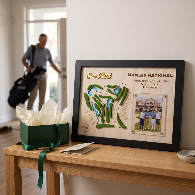Custom Golf Wall Decor with Course Map, Personalized Golfer Name & Photo Display, Golf Gift for Him, Golf Room Art
