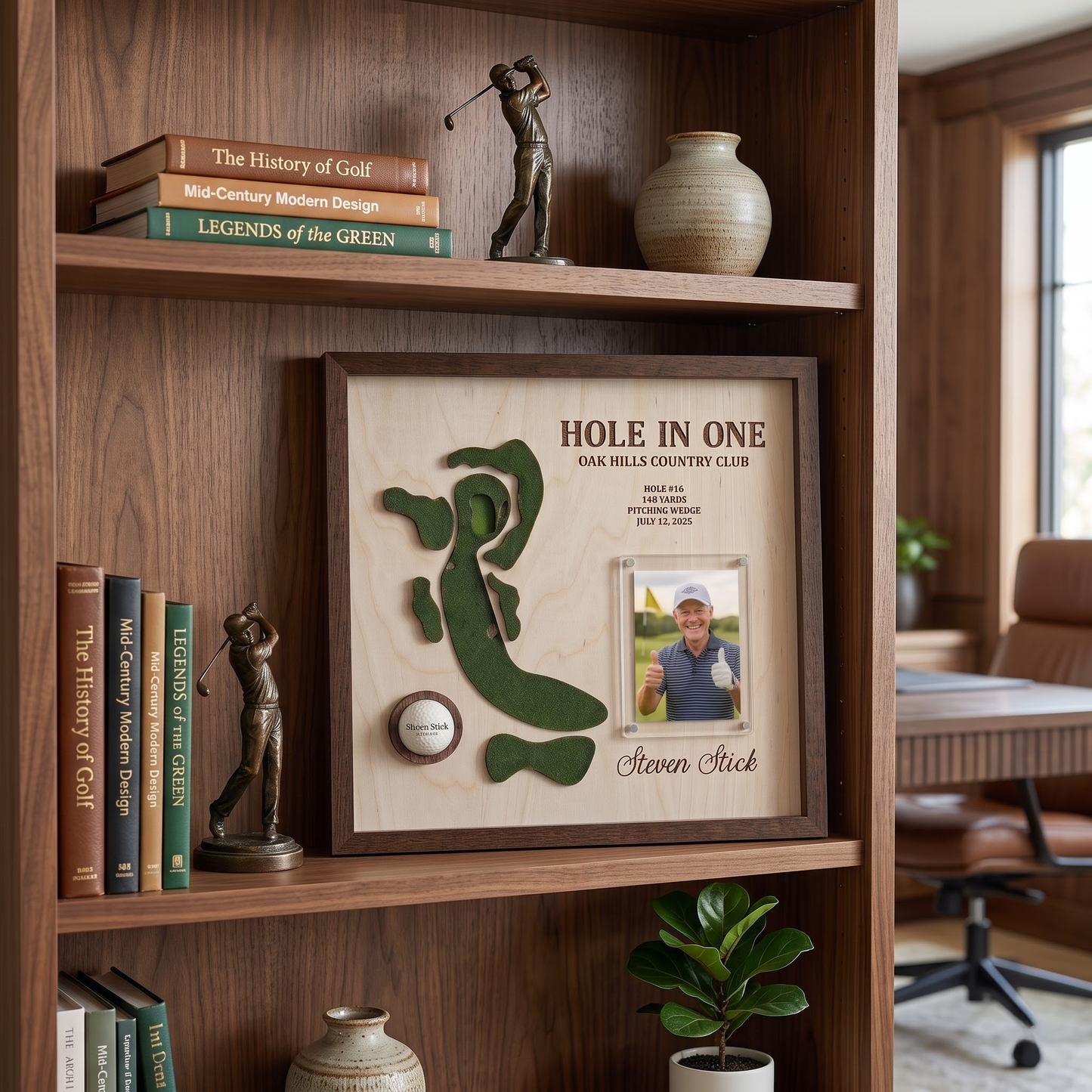 Personalized Hole in One Golf Display with Golf Course Map, Golf Ball Holder & Photo