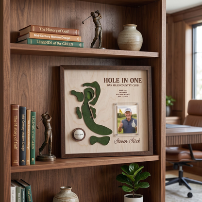 Personalized Hole in One Golf Display with Golf Course Map, Golf Ball Holder & Photo