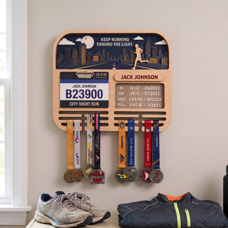 Running Medal Holder Race Bib Display custom runner gift Gift for Runners City Night Run