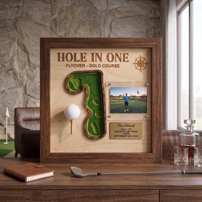 Personalized Hole in One Golf Display | Golf Ball Holder, Photo & Course Map | BrassTag Golf Gift