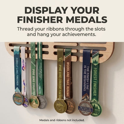 Layered Triathlon Medal Display, Forest Race Bib Holder & Custom Medal Hanger, Triathlete Gift, Race Day Keepsake