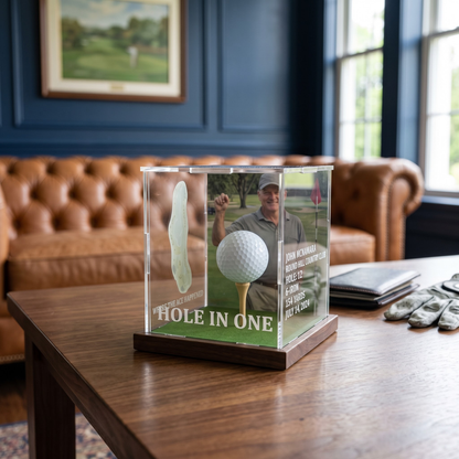 Hole in One Display with Photo, Personalized Golf Ball & Course Map Mica Box, Custom Golf Gift for Dad, Golf Keepsake for Him