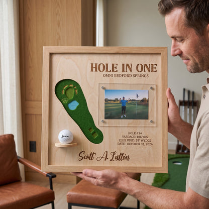 Personalized Hole in One Golf Display | Golf Ball Holder, Photo & Golf Course Map | Golf Gift For men