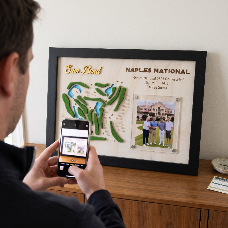 Custom Golf Wall Decor with Course Map, Personalized Golfer Name & Photo Display, Golf Gift for Him, Golf Room Art