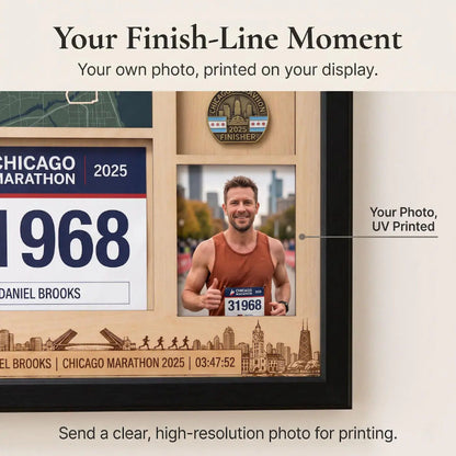 Chicago Marathon Shadow Box Display, Race Bib Medal and Photo Holder, Personalized Running Memory Box for Marathon Runners