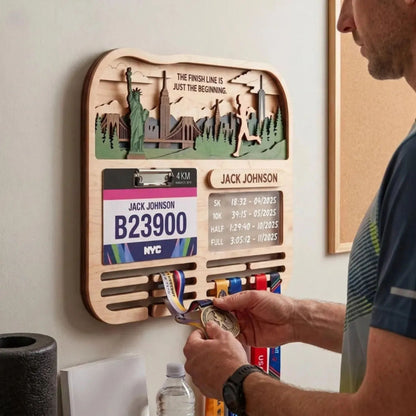 Personalized Marathon Medal Holder, City Running Design, Race Bib Display, Custom Medal Hanger