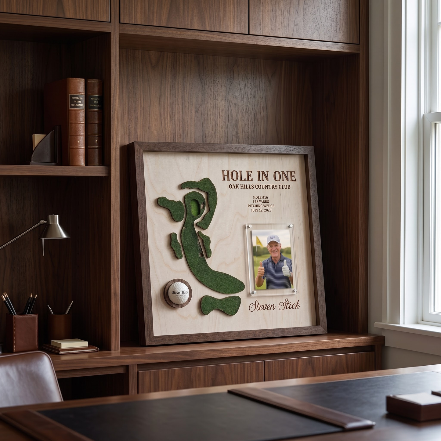 Personalized Hole in One Golf Display with Golf Course Map, Golf Ball Holder & Photo