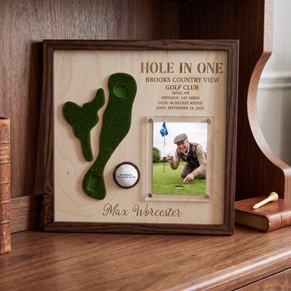 Hole in One Golf Ball Display Personalized Golf Plaque Brass Name Tag Golf Gift
