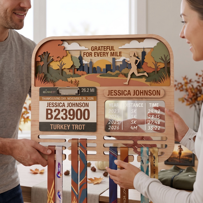 Running Medal Holder, New York Turkey Trot, Race Bib Display, Custom Medal Hanger, Race Medal Display, 5K Medal Holder