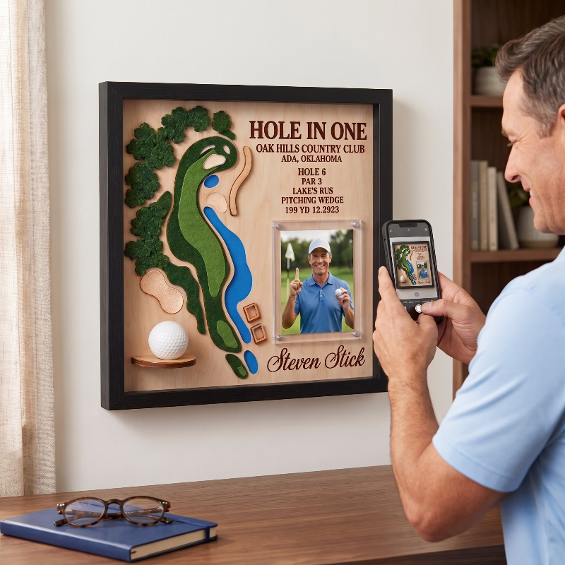 Personalized Hole in One Golf Display Golf Course Map Golf Ball Holder Custom Golf Gift for Men
