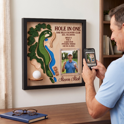 Personalized Hole in One Golf Display Golf Course Map Golf Ball Holder Custom Golf Gift for Men