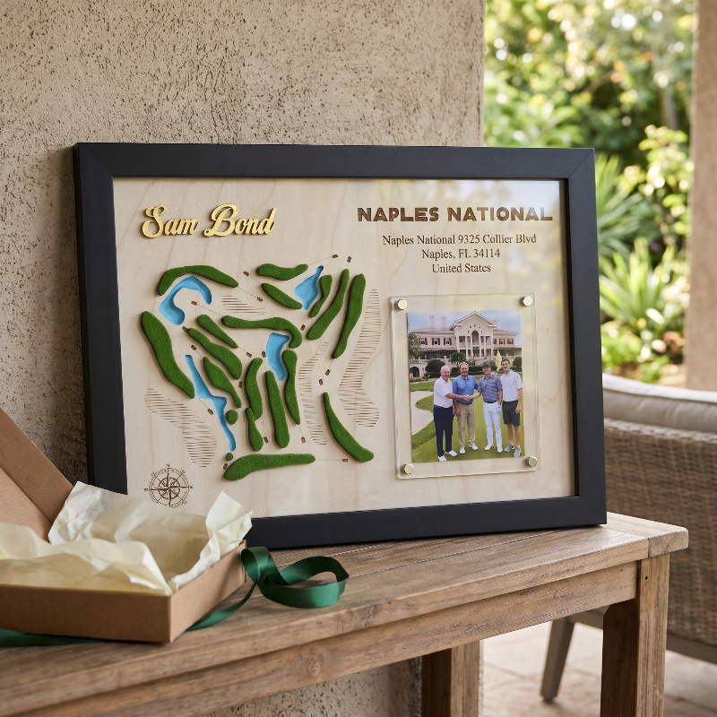 Custom Golf Wall Decor with Course Map, Personalized Golfer Name & Photo Display, Golf Gift for Him, Golf Room Art
