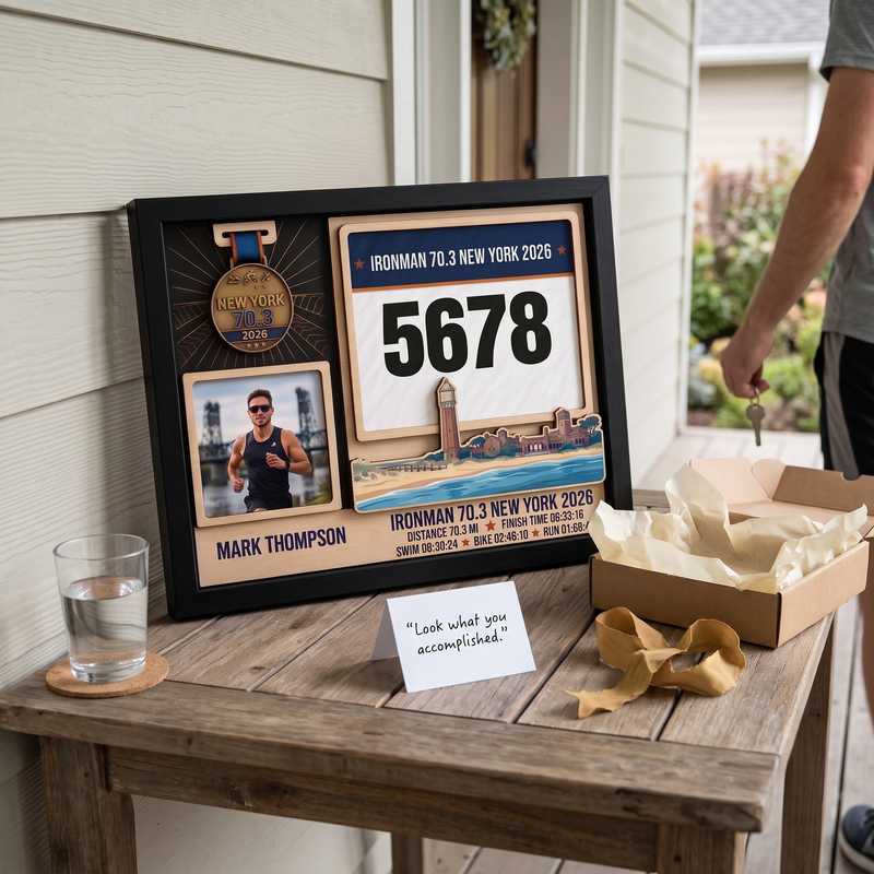New York Triathlon Medal Display, Personalized Medal Hanger with Photo, Race Bib & Route Options, Triathlete Gift