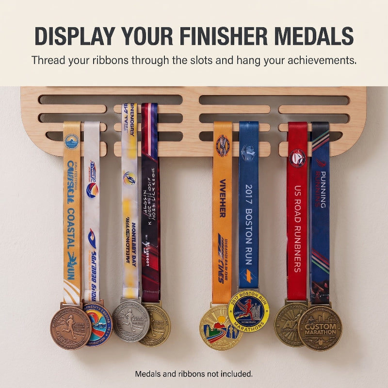 Personalized Running Medal Holder, Sunset Beach Design, Race Bib Display with Optional Running Tracker