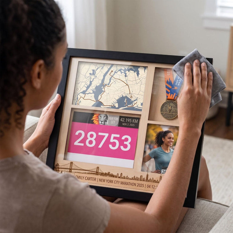 New York Marathon Shadow Box Display, Race Bib Medal and Photo Holder, Personalized Running Memory Box for Marathon Runners