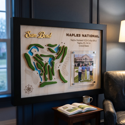 Custom Golf Wall Decor with Course Map, Personalized Golfer Name & Photo Display, Golf Gift for Him, Golf Room Art