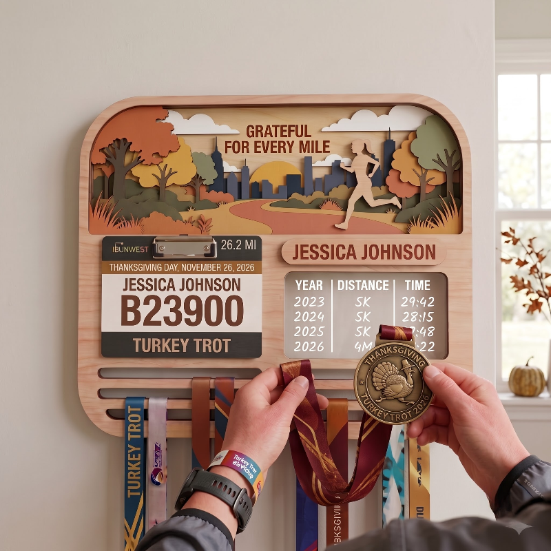 Running Medal Holder, New York Turkey Trot, Race Bib Display, Custom Medal Hanger, Race Medal Display, 5K Medal Holder