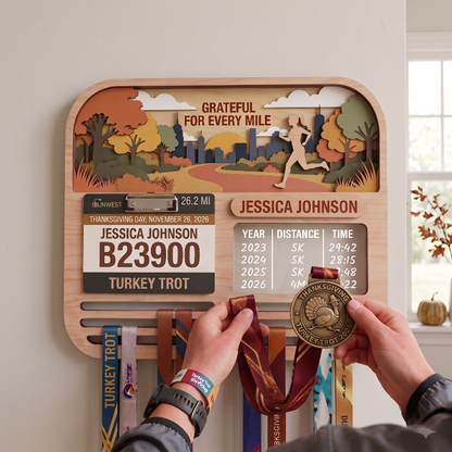 Running Medal Holder, New York Turkey Trot, Race Bib Display, Custom Medal Hanger, Race Medal Display, 5K Medal Holder
