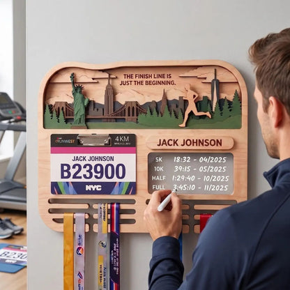 Personalized Marathon Medal Holder, City Running Design, Race Bib Display, Custom Medal Hanger