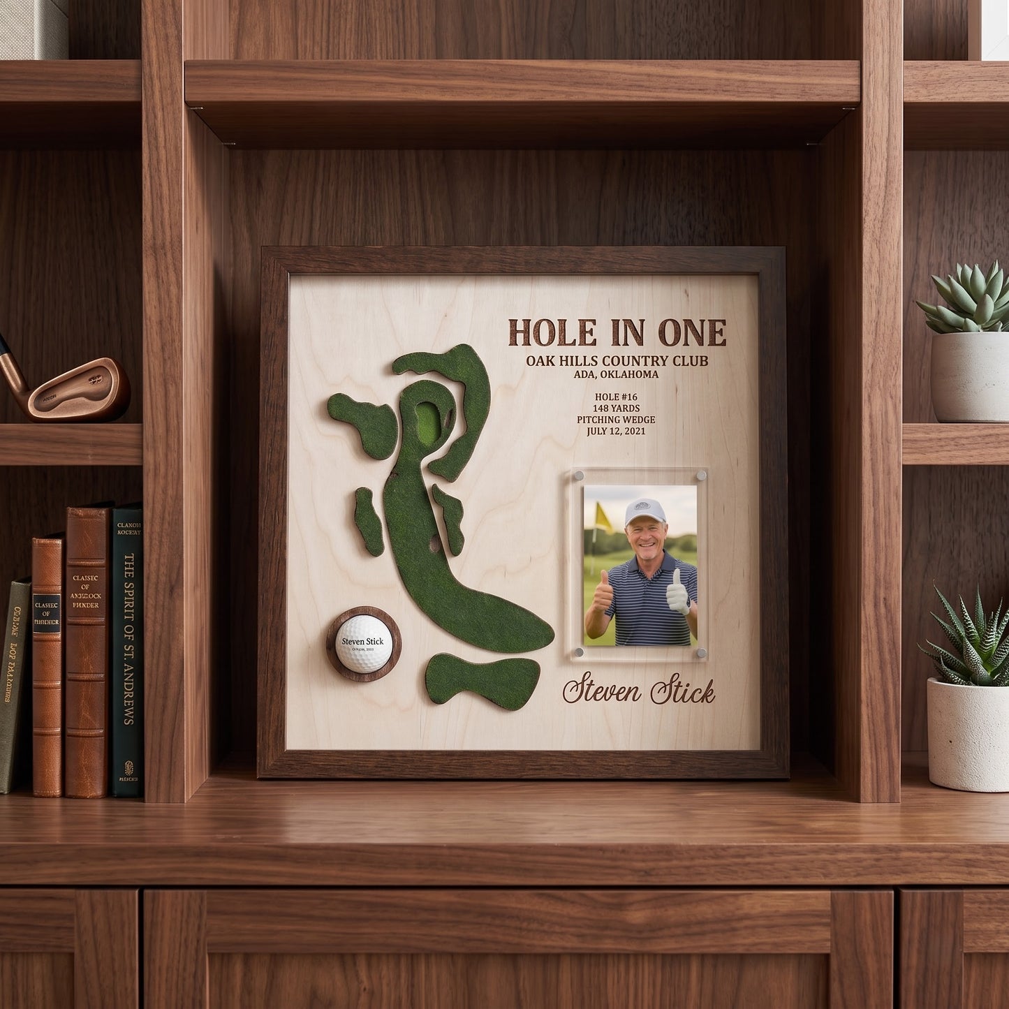 Personalized Hole in One Golf Display with Golf Course Map, Golf Ball Holder & Photo