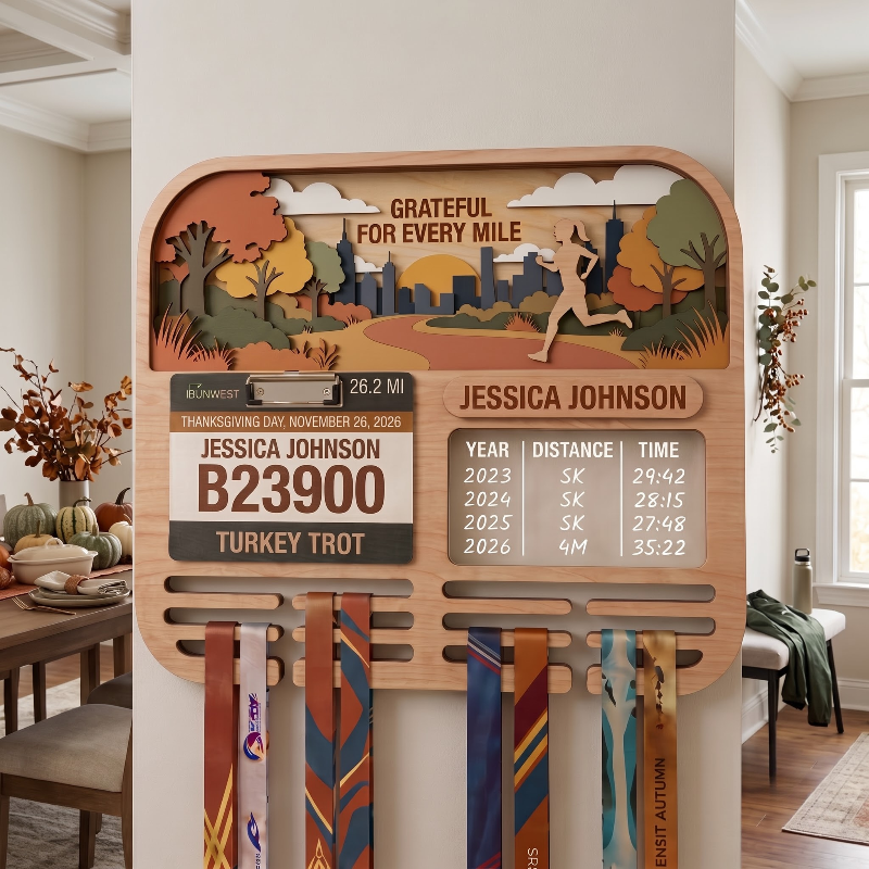 Running Medal Holder, New York Turkey Trot, Race Bib Display, Custom Medal Hanger, Race Medal Display, 5K Medal Holder