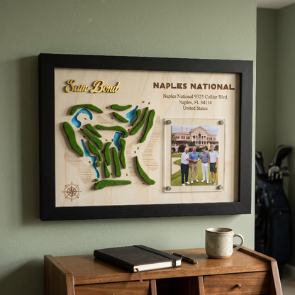 Custom Golf Wall Decor with Course Map, Personalized Golfer Name & Photo Display, Golf Gift for Him, Golf Room Art