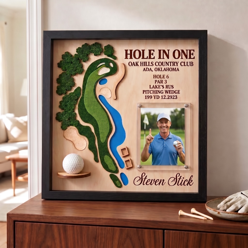 Personalized Hole in One Golf Display Golf Course Map Golf Ball Holder Custom Golf Gift for Men
