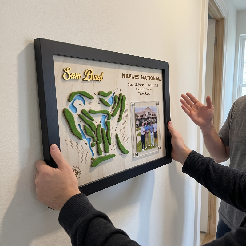 Custom Golf Wall Decor with Course Map, Personalized Golfer Name & Photo Display, Golf Gift for Him, Golf Room Art