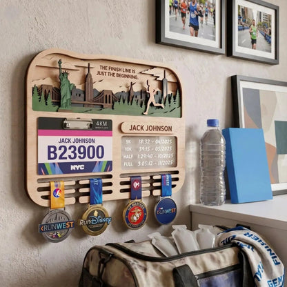 Personalized Marathon Medal Holder, City Running Design, Race Bib Display, Custom Medal Hanger