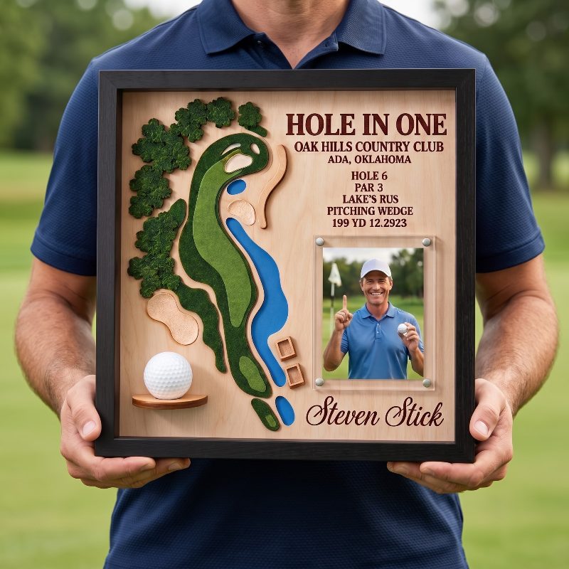 Personalized Hole in One Golf Display Golf Course Map Golf Ball Holder Custom Golf Gift for Men