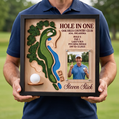Personalized Hole in One Golf Display Golf Course Map Golf Ball Holder Custom Golf Gift for Men