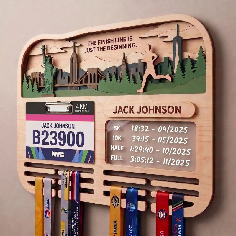 Personalized Marathon Medal Holder, City Running Design, Race Bib Display, Custom Medal Hanger
