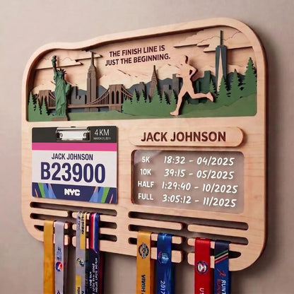 Personalized Marathon Medal Holder, City Running Design, Race Bib Display, Custom Medal Hanger
