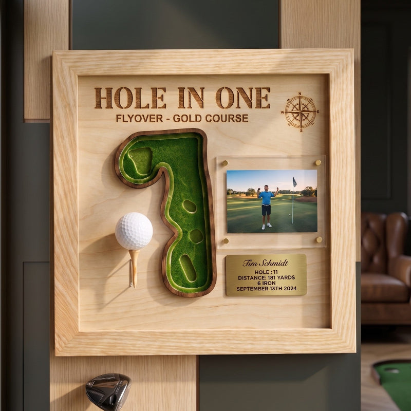 Personalized Hole in One Golf Display | Golf Ball Holder, Photo & Course Map | BrassTag Golf Gift