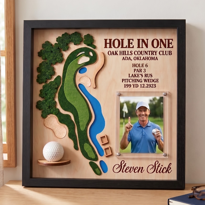 Personalized Hole in One Golf Display Golf Course Map Golf Ball Holder Custom Golf Gift for Men